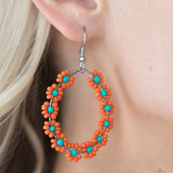 Paparazzi Jewelry Accessories Festively Flower Child - Orange Earrings - Vintage - Picture 3 of 4